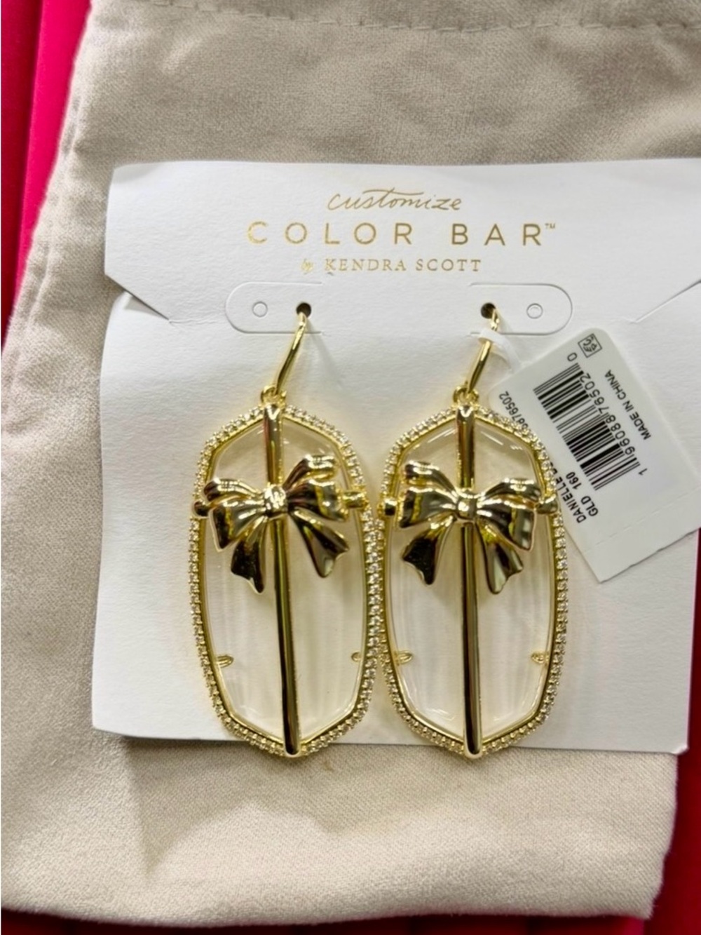 Kendra Scott Gold and Clear Bow Drop Earrings